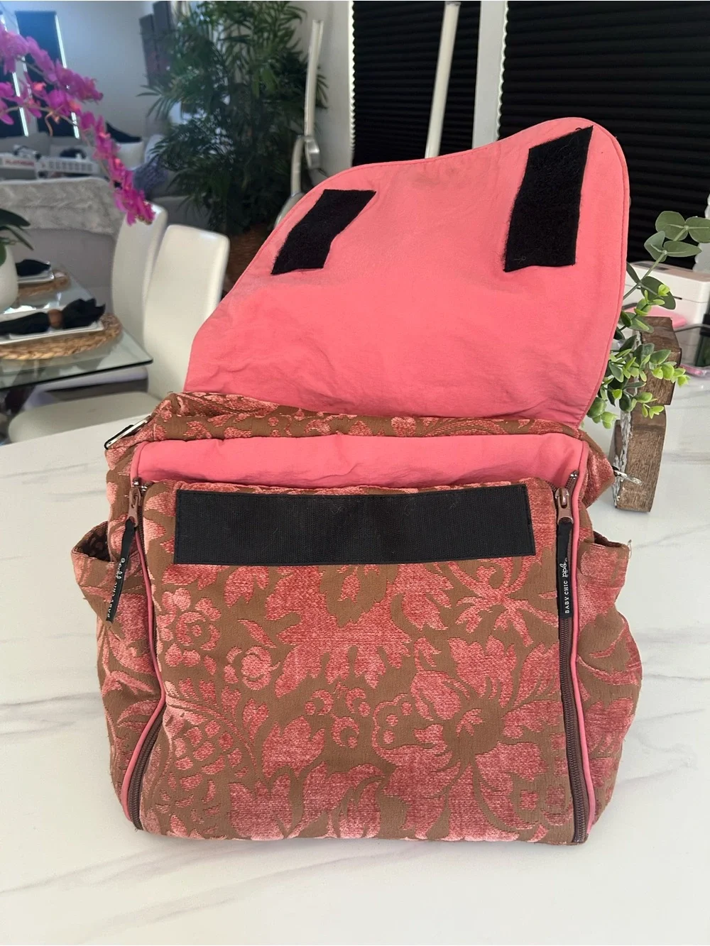 Petunia Pickle Bottom Coral Pink Floral Jacquard Baby Bag